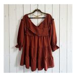 Cupshe  Boho Crisscross Off Shoulder Dress In Terracotta Long Sleeve Mini Sz XL Photo 6