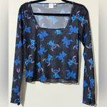 Disney  Stitch junior long sleeve XL mesh top square neck black blue Photo 10