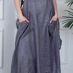 Isona Linen Designs Gray Gauze Pinafore Apron Lagenlook Asymmetrical Smock Dress Size undefined Photo 0