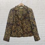 ICE Tapestry Brocade Jacket Size 12 Fringe Gold Navy Baroque Jeweled Buttons Photo 1