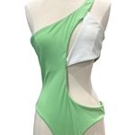 Zaful Lime Green White One Piece Cutout Swimsuit Photo 1