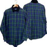 Vtg Quizz Long Sleeve Velvet Collar Plaid Button Down Shirt Women's Small Multi Green Photo 0