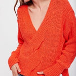 Free People  V-Neck Sweater in Red Orange Coco Chunky knit Photo 0