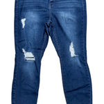 Refuge Plus Women Dark Wash Distressed Skinny Jeans Size 16 1X Ripped Stretchy Blue Photo 0