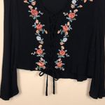 American Eagle Women’s Floral Embroidered Tie Up Long Flare Sleeve Blouse Photo 2