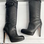 Valentino Garavani black leather floral applique tall platform heel boots size 5 Photo 2