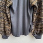 Free People Grey Yellow Stripe Sweet Confession Henley Waffle Knit Pullover Photo 11