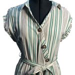 Lulus  Back to Classics Green and White Striped Midi Shirt Dress Linen‎ Blend S Photo 2