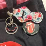 Handmade  Black Graphic Tote with Red Lips and Lipstick Design Photo 3