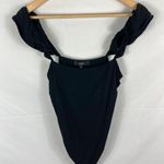 Lulus Black Ruffle Sleeve Ribbed Bodysuit Size Large Photo 0