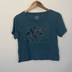 ASICS Teal Cropped Foil Logo Athletic Workout Graphic T-Shirt Women's Small Photo 1