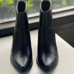 Soda Black Almond Toe Vegan Leather Stacked Heel Bootie Photo 3