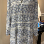 Old Navy  white-blue print dress long sleeve boho built-in slip XL Tall New Photo 0