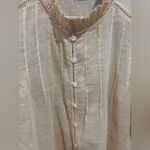 Faherty  Womens Willa Blouse Vanilla Cream Light Peach Organic Cotton Size Large Photo 6