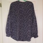 CAbi  Te Amo Love Script Blouse Navy Blue Balloon Bishop Sleeve Style 5336 Size L Photo 1