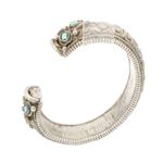Tibetan Cast Silver Alloy Floral Engraved Turquoise Cuff Bracelet Photo 4