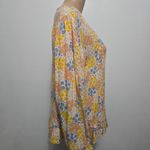 Lucky Brand  Yellow Floral Blouse Size Large V-Neck Long Sleeve Ruffle Hem Top Photo 3