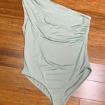 ZARA  Bodysuit Womens Medium‎ Mint Green One Shoulder Ruched Sleeveless Top Tank Photo 0