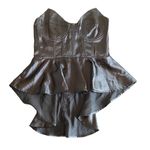 Pretty Little Thing black satin corset bandeau peplum waist long top US size 6 Photo 0