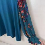 The Pioneer Woman Blouse Floral Sleeves Pullover Teal Blue Cottage Chiffon 3X Green Photo 5