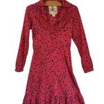 Salt & Pepper Floral Print Boho Ruffle Hem Dress Red Cotton Long Sleeve Size S Photo 0