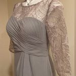 JJ's House JJ’s House Silver Cascading Chiffon Ruffle Lace Sequin Cocktail Dress Sz. 6 New! Photo 1