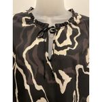 Nine West  Womens Black White Abstract Print Short Sleeve Tie Neck Blouse Top XL Photo 2