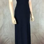 Blondie Nites  Stretch Knit Navy Blue Gown With Beaded Neck NWT Size 3 Photo 5
