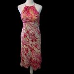 Sangria size 4 pink red cream 100% silk dress polyester lining halter dress EUC Photo 1