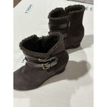 Womans Solesenseability 9m Brown Suede Side Zip Wedge Heel Bootie Size 9 Photo 2