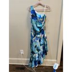 Eliza J Blue Satin Asymmetric One Shoulder Evening Dress Gown - Size 10 Photo 1