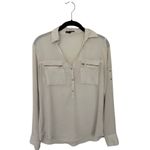 Next Level Apparel Express Lightweight Collared Blouse | Size S | White Zip-Pocket Button Front Top Photo 1