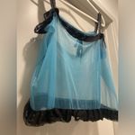 VTG 80s 90s Teal Blue & Black Lace Trim Coquettecore Babydoll Lingerie Tank Top Size XL Photo 9