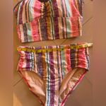 Free Country  Striped Retro Bikini Swimsuit front High Waist High Cut Legs S-4/6 Photo 6