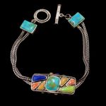 BARSE Sterling Silver Turquoise Coral Lapis Cabochon Thai Weave Toggle Bracelet Photo 4