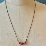 Amethyst and carnelian beaded necklace on cord Purple Photo 1