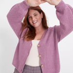 Lane Bryant  2X Plus Pink Knit Lace Detail V Neck Puff Sleeve Cardigan Sweater Photo 0
