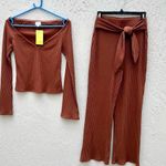 Song of style knit top and flare pants rusty brown set small women Photo 1