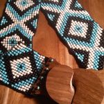 Southwestern Turquoise and White Seed Beaded Belt with Wooden Buckle Photo 12