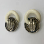 Givenchy Vintage 1980s Rhodium-Plated Ivory Enamel Figure-8 Clip Earrings Photo 2