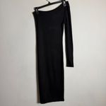 NLT One Shoulder Jersey Bodycon Midi Dress Women's Small Black Side Slit LBD Photo 8
