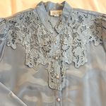 Vintage Womens Peony Light Blue Blouse Size 42 Large Photo 7