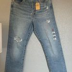 Levi's NWT Levi’s Wedgie Straight Blue Distressed Jean Raw Hem High Rise Size 12 Short Photo 2