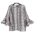 Sweet Sinammon Jacket L Multicolor Woven Aztec Open Bell Sleeves Boho Western White Size L Photo 0