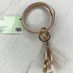The Spring Shop Metallic Gold Faux Leather Bangle Bracelet Keychain Keyring Photo 4