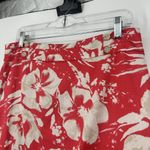 Loft  Red Floral Pencil Skirt Above Knee Boho Buttons Back Slit Beige Size 10 Photo 1