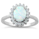 Sterling Silver Size 5 925  Oval White Lab Opal CZ Ring Photo 1