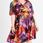Ashley Stewart  abstract print surplice wrap belted midi dress size 14/16 Photo 0