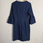 J. McLaughlin Elle Sheath Dress Women's 4 Navy Scalloped Hem Bell Sleeves Career Photo 11