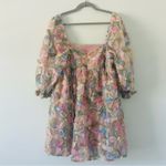 Storia  Stacy Sequin Floral Multi Puffed Sleeve Sparkle Babydoll Mini Dress L Photo 1